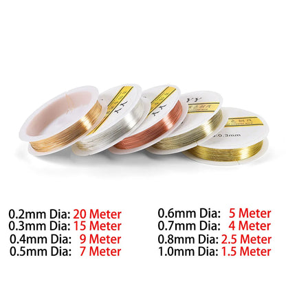 1Roll Gold Color Copper Wire 0.2/0.3/0.4/0.5/0.6/0.7/0.8/1.0mm Beading Cord DIY for Jewellery Making